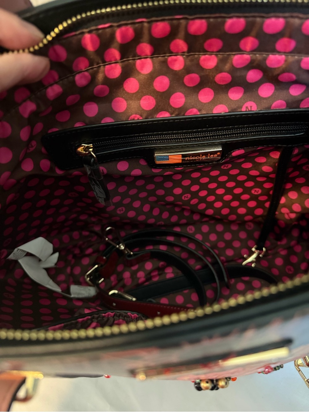 Nicole Lee Black Tote with Red Patent Handles and BOHO Floral Dreamcatcher. NEW - Picture 7 of 12